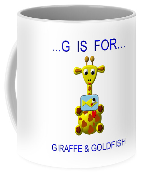 Cute Giraffe With Goldfish Coffee Mug featuring the digital art Cute Critters With Heart G is for Giraffe and Goldfish by Rose Santuci-Sofranko