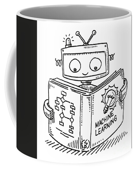Cute Robot Reading Machine Learning Book Drawing by Frank Ramspott