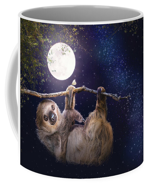 Sloth Coffee Mug featuring the photograph Cute Sloth Hanging on Branch in Evening by Good Focused