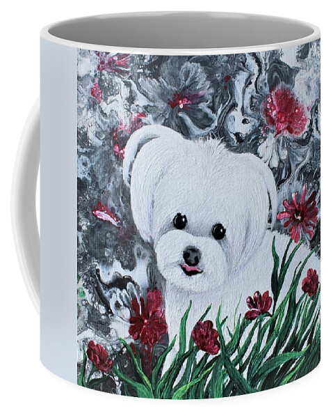 Wall Art Home Décor Dogs White Dogs Cute Dog Acrylic Painting Abstract Painting Animals Cute Animals Gift Idea Art For Sale Red Flower Abstract Flowers Coffee Mug featuring the painting Cute Sugar by Tanya Harr
