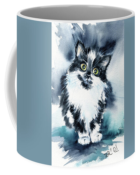 Cats Coffee Mug featuring the painting Cute Tuxedo Kitten Painting by Dora Hathazi Mendes