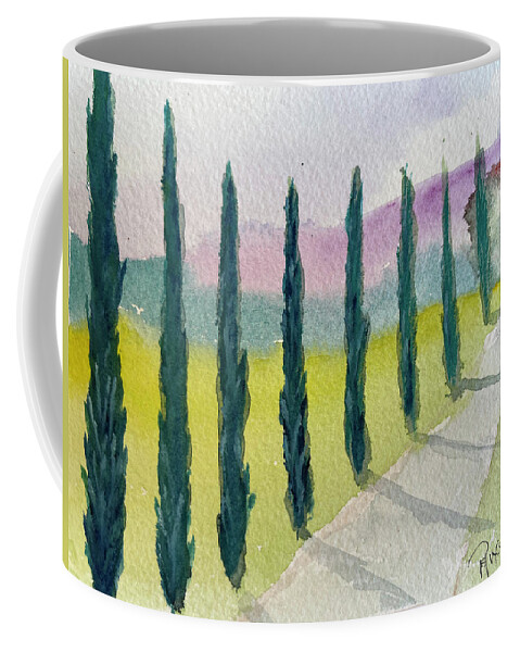 Cypress Trees Coffee Mug featuring the painting Cypress Trees Landscape by Roxy Rich