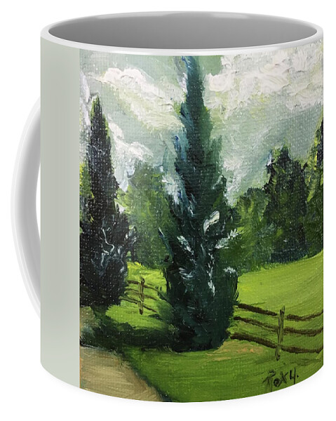 Cypress Trees Coffee Mug featuring the painting Cypress Trees by Roxy Rich