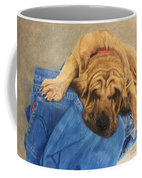 Hound Dog Coffee Mug featuring the painting Daddys Jeans by Forrest Fortier