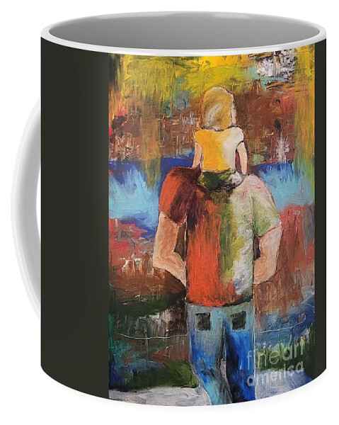  Coffee Mug featuring the painting Riding Daddy's Burly Shoulders by Mark SanSouci