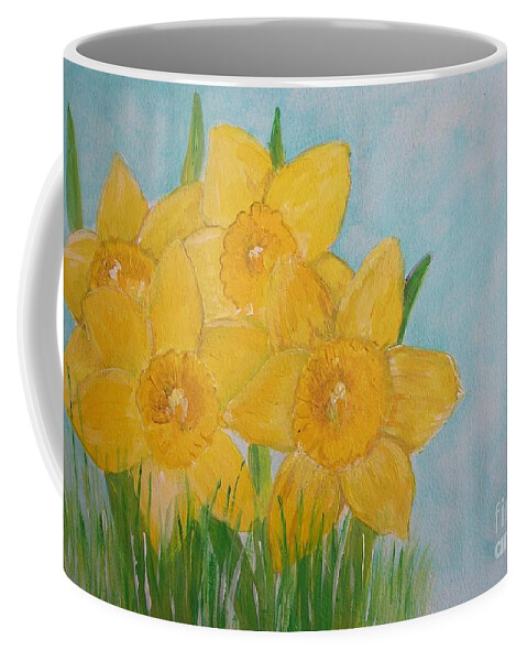 Daffodils Coffee Mug featuring the painting Daffodil Quartet by Karen Jane Jones