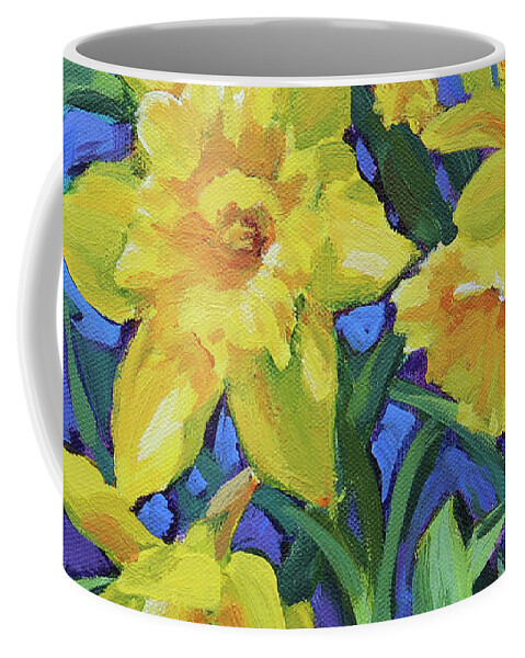 Daffodils Coffee Mug featuring the painting Daffodils - Colorful Spring Flowers by Karen Ilari