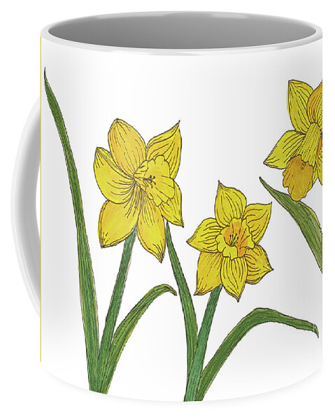 Daffodils Coffee Mug featuring the mixed media Daffodils by Lisa Neuman
