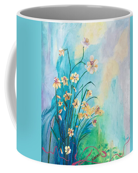 Abstract Coffee Mug featuring the painting Daffodils Stylized by Deborah Naves