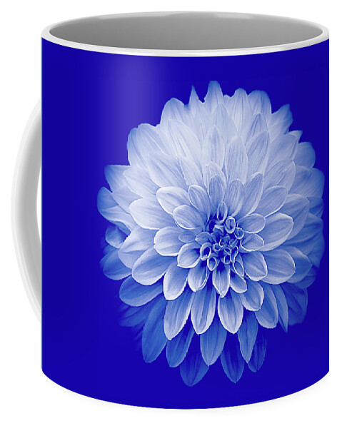 Art Coffee Mug featuring the photograph Dahlia IV on Blue Background by Joan Han