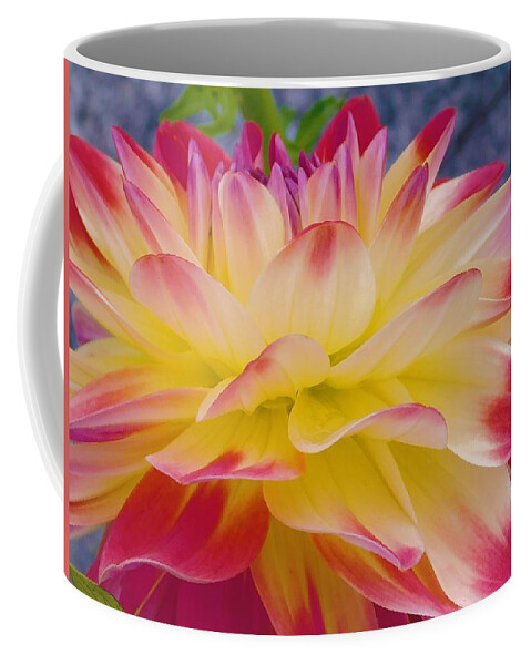 - Dahlia - Yellow And Red Coffee Mug featuring the photograph - Dahlia - Yellow and Red by THERESA Nye