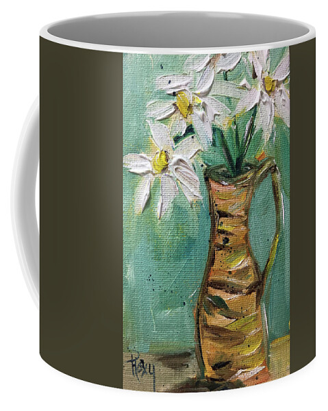 Daisies Coffee Mug featuring the painting Daisies in a Wicker Pitcher by Roxy Rich