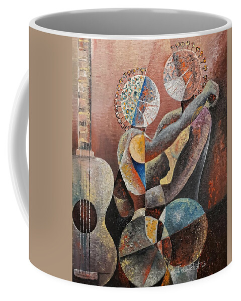 Contemporary Abstract Art Coffee Mug featuring the painting Dance of the Covid by Obi-Tabot Tabe