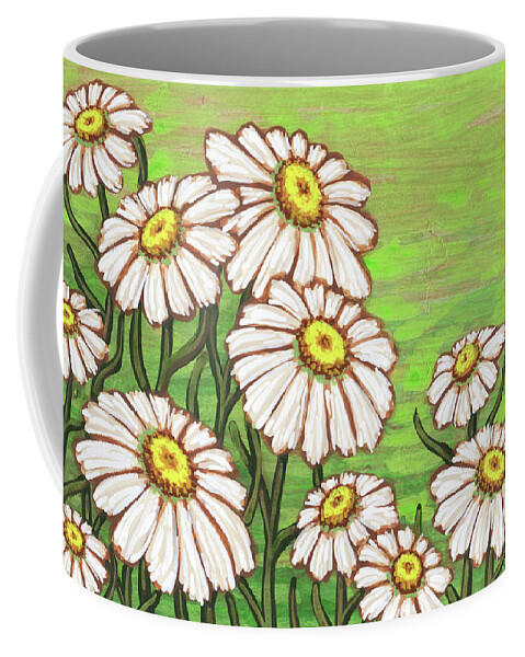 Daisy Coffee Mug featuring the painting Dancing Daisy Daydreams in Lime Sherbet Skies by Amy E Fraser