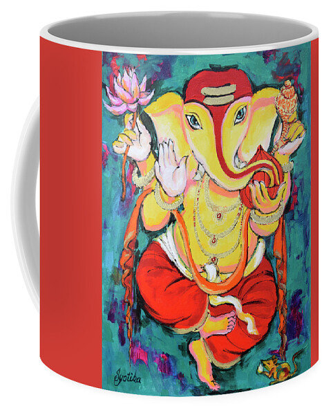 Ganesha Coffee Mug featuring the painting Dancing Ganesh by Jyotika Shroff