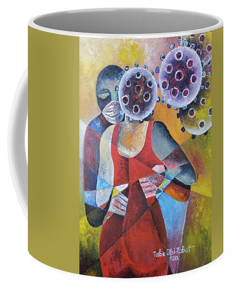 Abstract Painting Coffee Mug featuring the painting Dancing in red with Covid-19 by Obi-Tabot Tabe