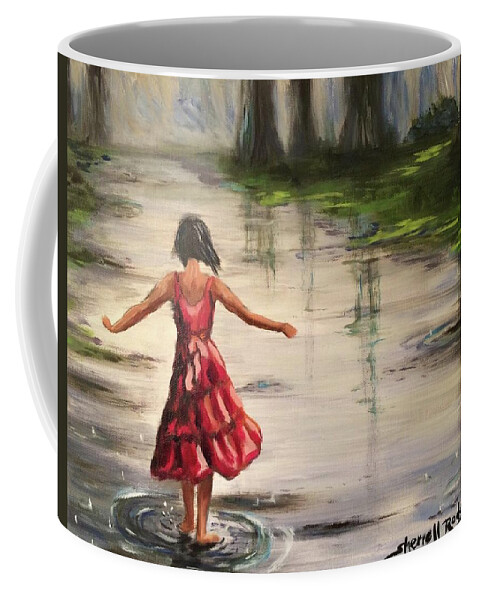 Rain Coffee Mug featuring the painting Dancing in the Rain by Sherrell Rodgers