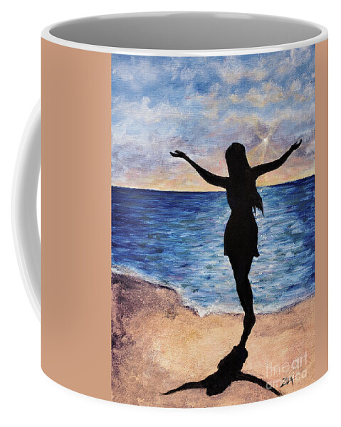 Beach Coffee Mug featuring the mixed media Dancing On the Beach by Zan Savage
