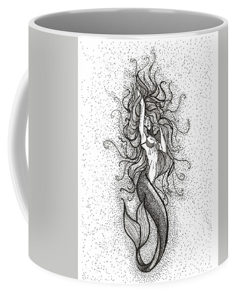 #mermaid #mermaids #mermaidlife #ocean #bathroom #decor #kpope Coffee Mug featuring the drawing Dancing Waves Enchanting Mermaid by Kenneth Pope