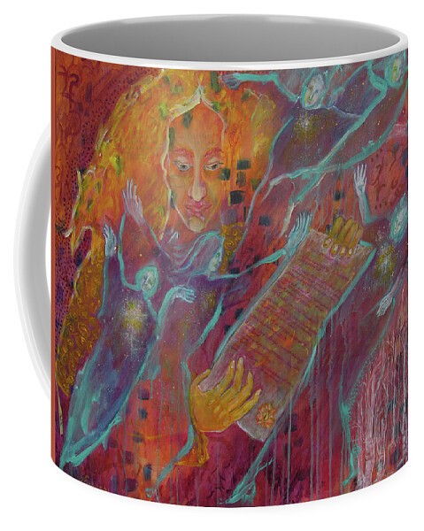 Dancing With Fire Coffee Mug featuring the painting Dancing With Fire Interpreting the Calligraphy of Its Burns by Feather Redfox