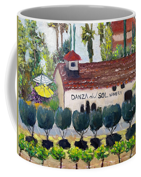 Danza Del Sol Coffee Mug featuring the painting Danza del Sol Winery by Roxy Rich