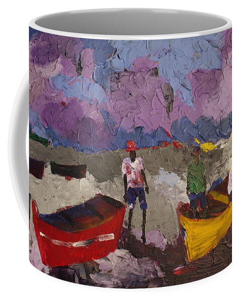 African Art Coffee Mug featuring the painting Dark Purple Fishing Sky by Tarizai Munsvhenga