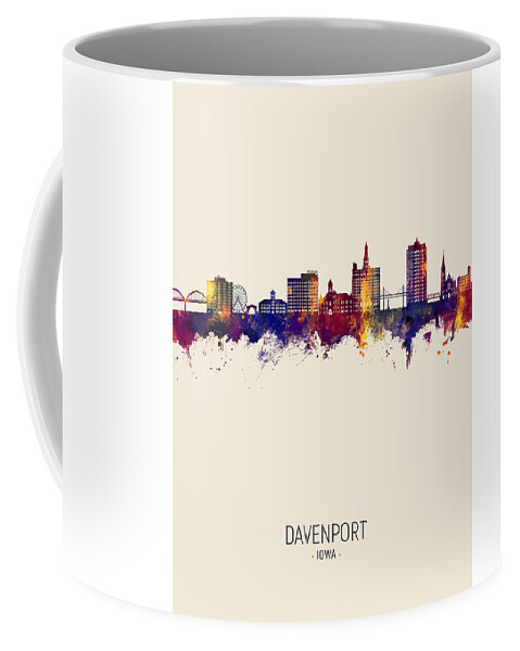 Davenport Coffee Mug featuring the digital art Davenport Iowa Skyline #19 by Michael Tompsett