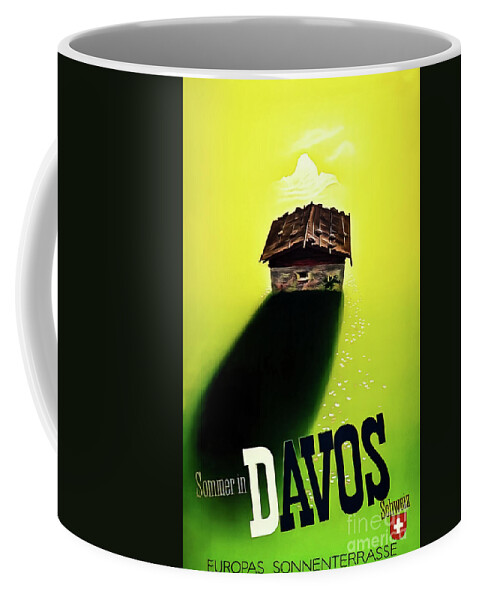 1942 Coffee Mug featuring the drawing Davos Switzerland Travel Poster 1942 by M G Whittingham