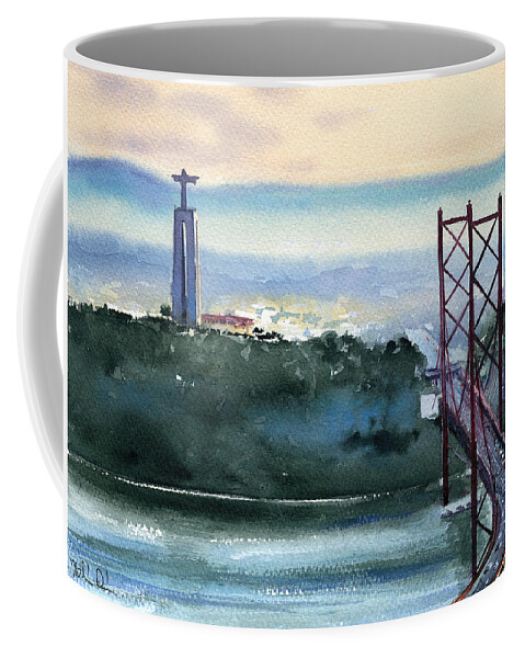 Portugal Coffee Mug featuring the painting Dawn In Lisbon by Dora Hathazi Mendes