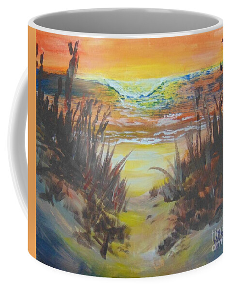 Beach Coffee Mug featuring the painting Dawn's Early Light by Saundra Johnson