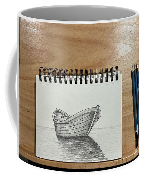  Coffee Mug featuring the drawing Day 130 Boat Sketch by Donna Mibus