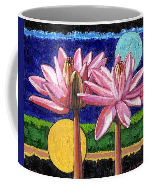 Water Lilies Coffee Mug featuring the painting Day and Night Beauty by John Lautermilch