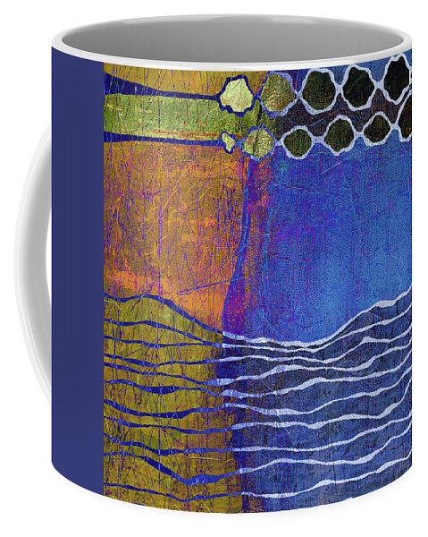 Sunset Over The Ocean Coffee Mug featuring the digital art DAY INTO NIGHT Abstract Orange and Blue by Lynnie Lang