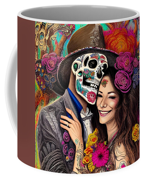 Digital Coffee Mug featuring the digital art Day of the Dead Reunion II by Beverly Read