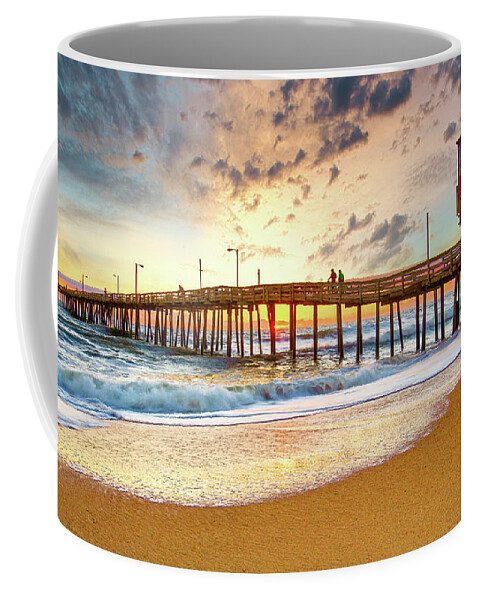 Nags Head Coffee Mug featuring the photograph Daybreak at Nags Head Pier by Walt Baker