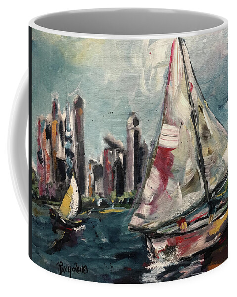 Sailboats Coffee Mug featuring the painting Daytime Sailing Chicago by Roxy Rich