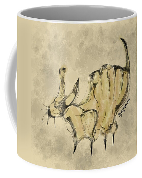 Cat Coffee Mug featuring the digital art Deadly cat silently approaching by Ljev Rjadcenko