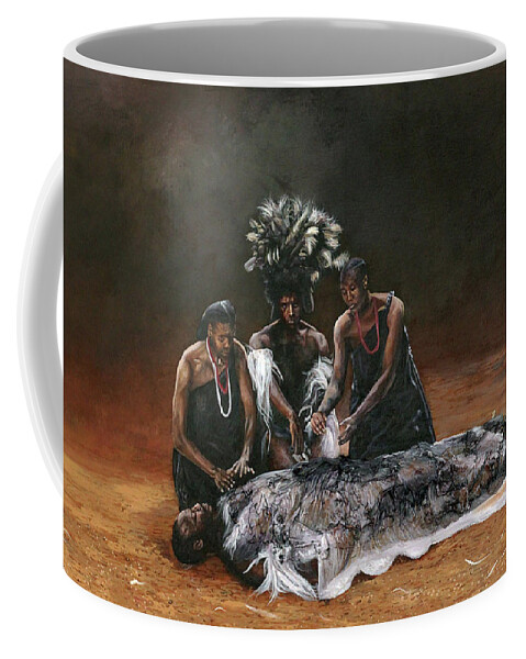 African Art Coffee Mug featuring the painting Death of Nandi by Ronnie Moyo