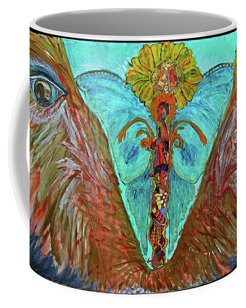 Deciphering The Unknown Coffee Mug featuring the mixed media Deciphering the Unknown by Feather Redfox