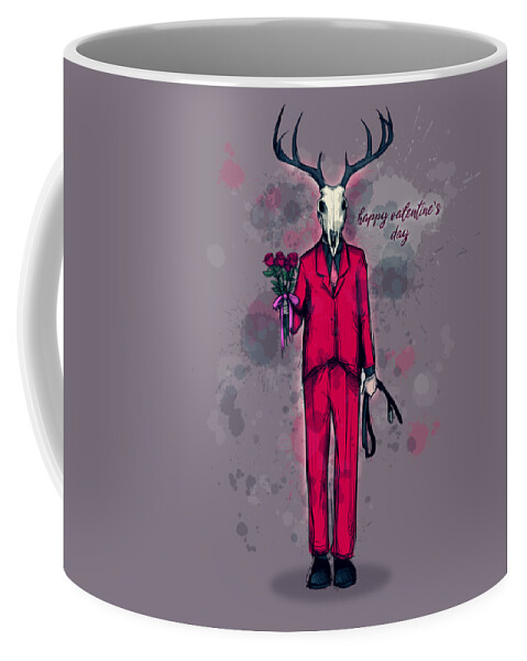 Deer Coffee Mug featuring the drawing Deer Daddy Series 4 Valentines by Ludwig Van Bacon