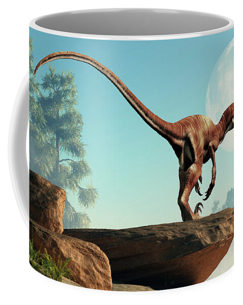 Deinonychus Coffee Mug featuring the digital art Deinonychus on a Cliff by Daniel Eskridge