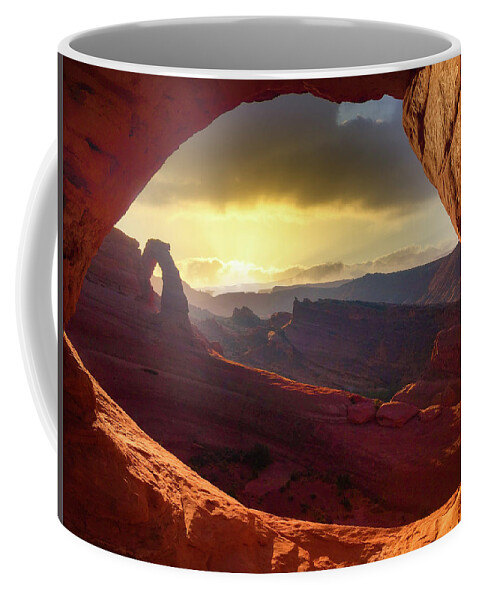 Utah Coffee Mug featuring the photograph Delicate Arch through a window by Bradley Morris