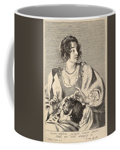 Claude Mellan Coffee Mug featuring the drawing Delilah Cutting Samson's Hair by Claude Mellan