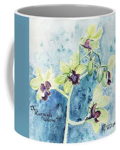 Dendrobium Coffee Mug featuring the painting Dendrobium kurniati Udom by Merana Cadorette