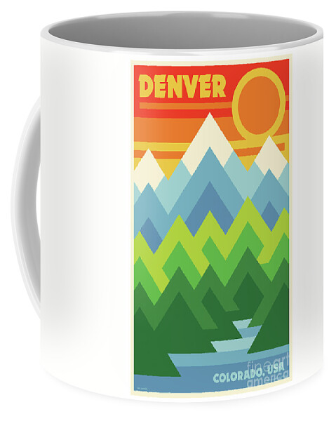 Denver Coffee Mug featuring the digital art Denver Modern Retro Travel Poster by Jim Zahniser