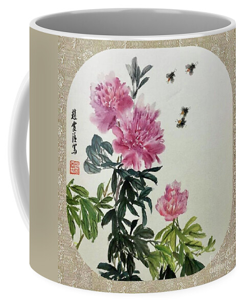 Peony Flowers Coffee Mug featuring the painting Depend On Each Other - 5 by Carmen Lam