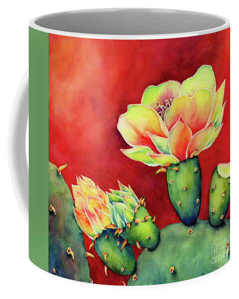 Cactus Coffee Mug featuring the painting Desert Bloom - Prickly Pear by Hailey E Herrera