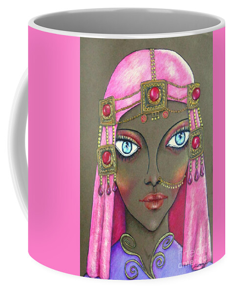 Arabic Woman Coffee Mug featuring the drawing Desert Diva -- Whimsical Arabic Woman by Jayne Somogy