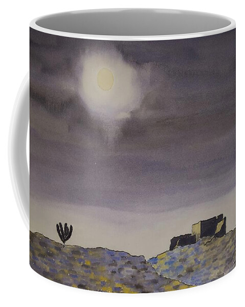 Watercolor Coffee Mug featuring the painting Desert Nightscape by John Klobucher