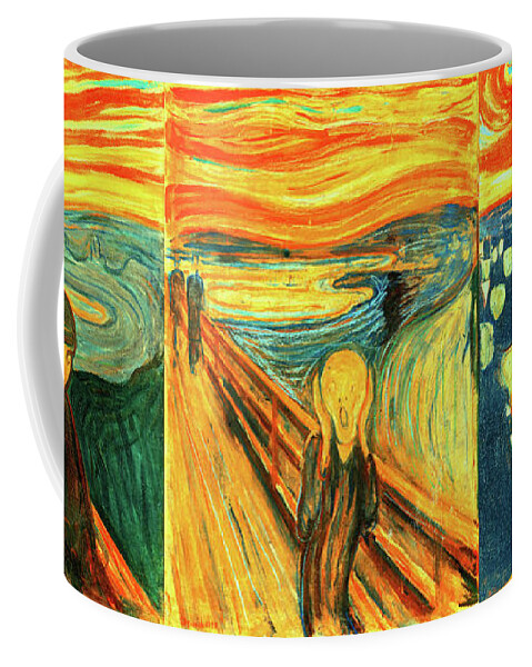 The Scream Coffee Mug featuring the digital art Despair, Scream and Anxiety by Edvard Munch - collage by Nicko Prints